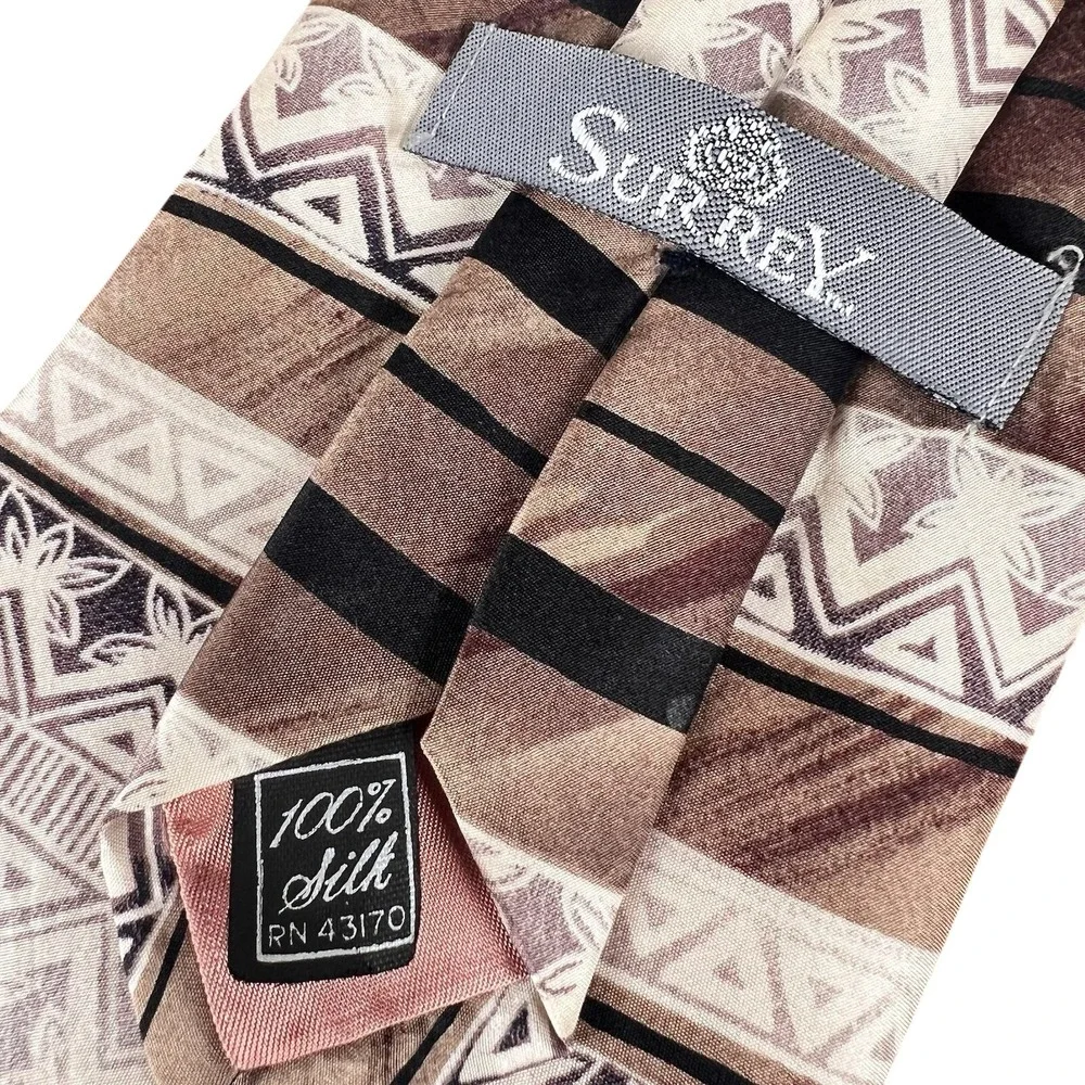 Surrey Men's Tie Brown Striped‎ Geometric 100% Silk